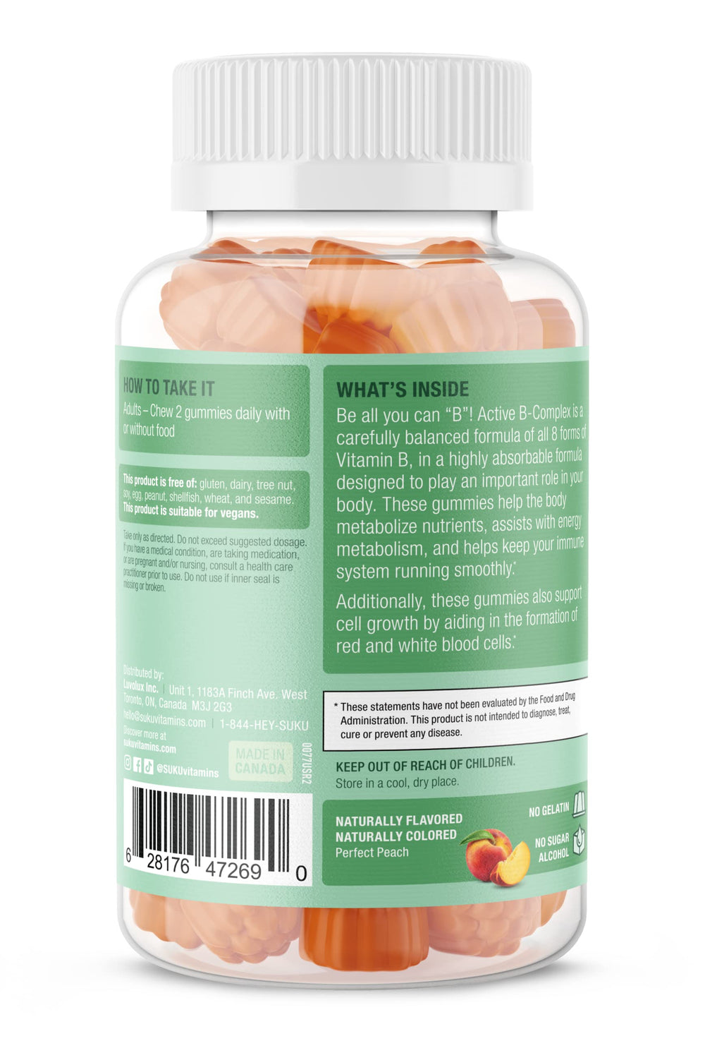 Nutrition panel for SUKU B Complex Gummies Peach flavor