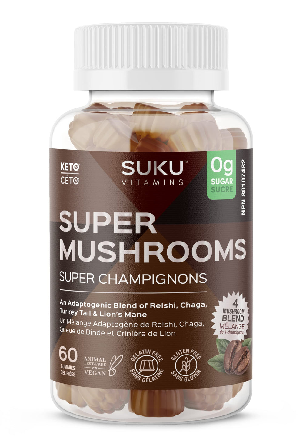 SUKU Vitamins Super Mushroom Gummies with Reishi, Chaga, Turkey Tail, and Lion's Mane - 50 Count