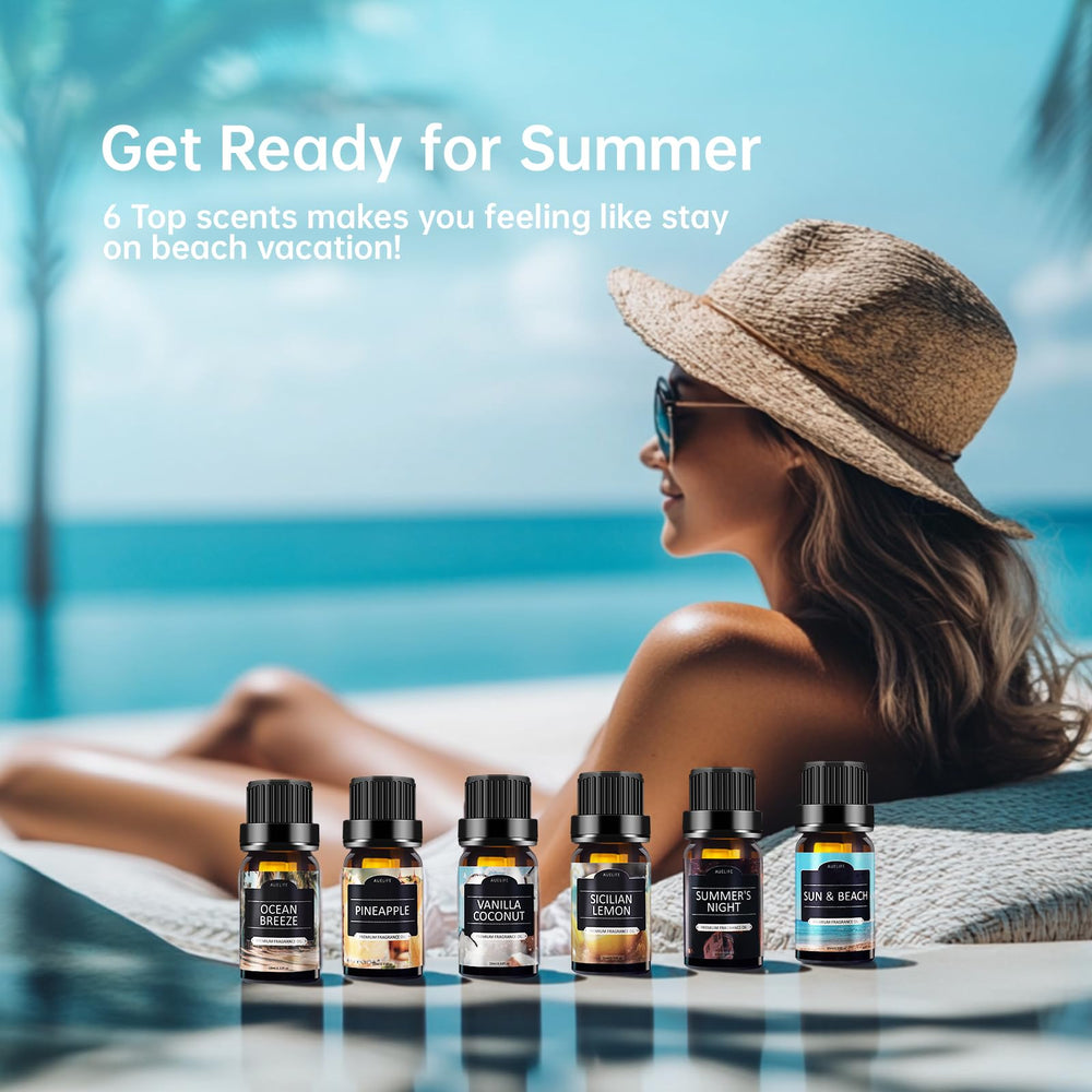 Lemon essential oil bottle for summer aromatherapy