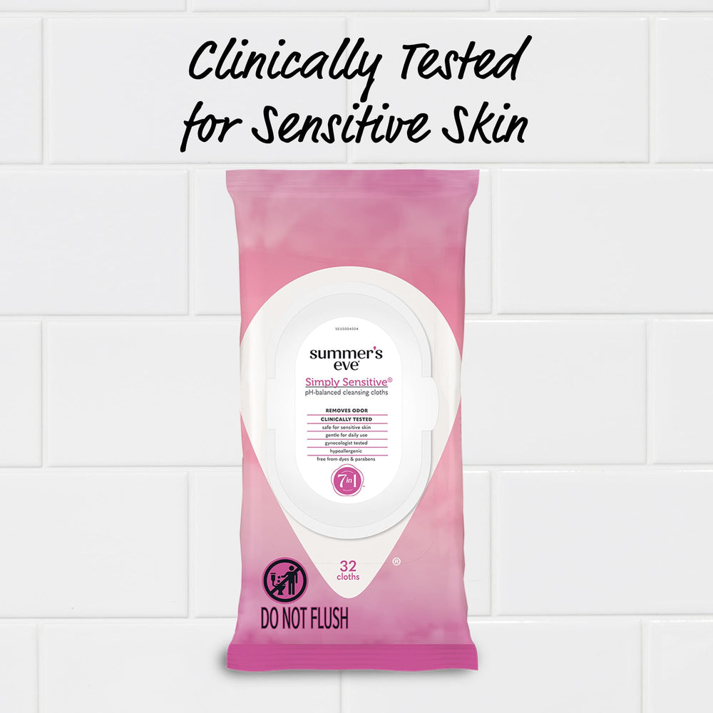 Summer's Eve Simply Sensitive micellar-cleanse focus shows gentle removal of odor-causing particles.