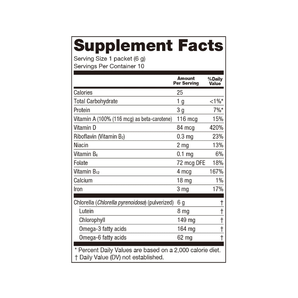 Serving suggestion showing Sun Chlorella Powder mixed into a beverage