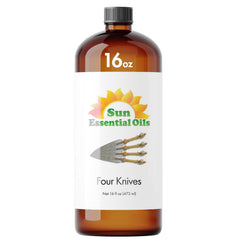 Four Knives essential oil blend in amber 16 oz bottle
