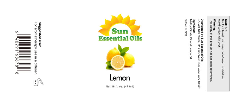 Lemon Essential Oil 16 oz bottle with label - back view