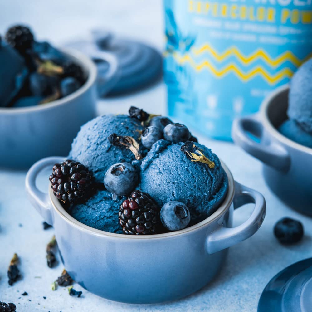 Yogurt colored with aqua blue spirulina powder