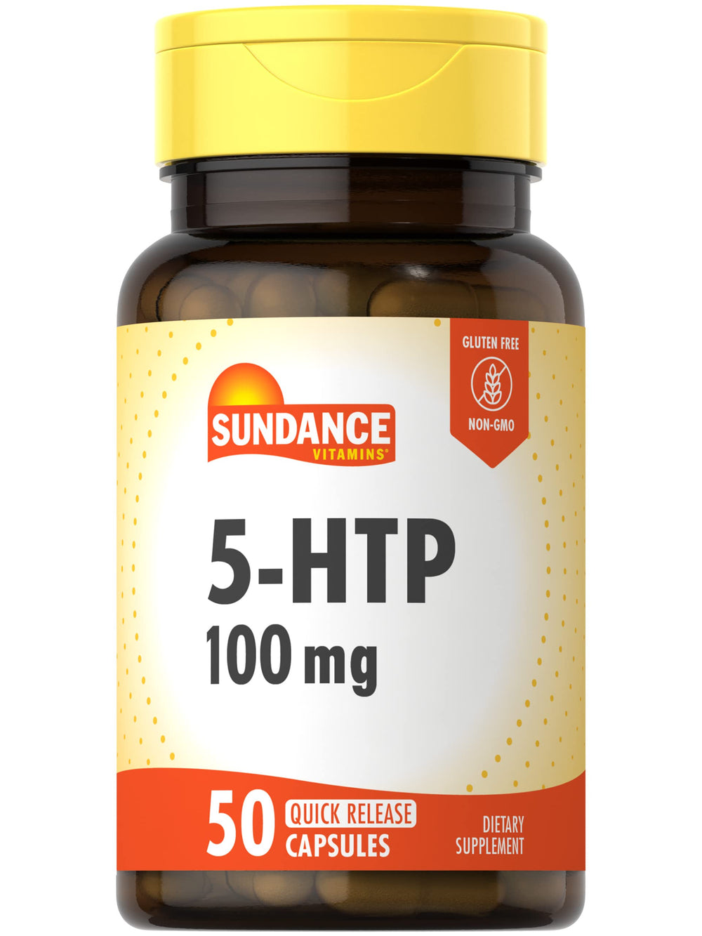 Bottle of Sundance 5-HTP 100mg capsules with 50 capsules