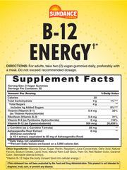 Nutritional information and key ingredients for Sundance B-12 Energy Gummies
