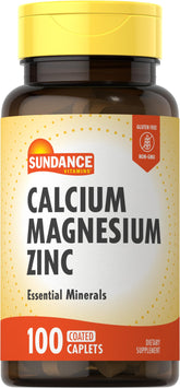 Bottle of Sundance Calcium Magnesium Zinc 100 Caplets with label