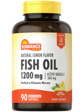 Bottle of Sundance Fish Oil Softgels showing 1200 mg per serving