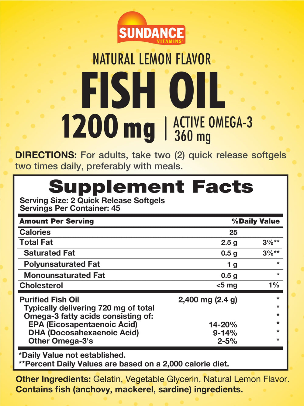 Close-up of lemon-flavored fish oil softgels