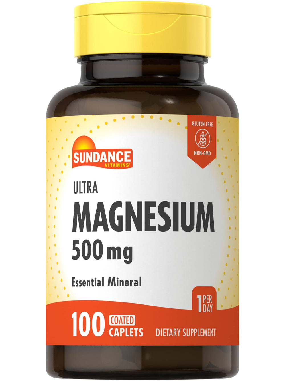 Bottle of Sundance Magnesium Supplement 500mg Oxide – 100 coated caplets