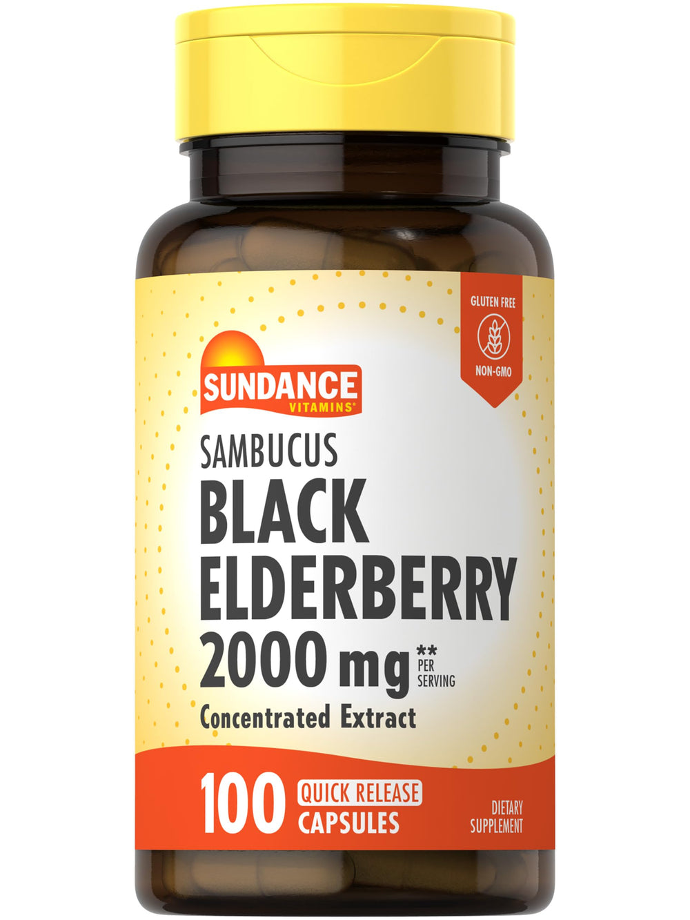 Sundance Sambucus Black Elderberry Capsules bottle and label