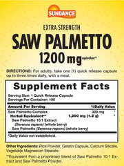 Close-up view of Sundance Saw Palmetto 1200mg quick-release capsules