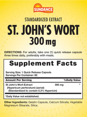 Close-up of Sundance St. John's Wort capsules label showing 300 mg