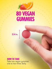 Packaging highlighting vegan, non-GMO, and gluten-free formulation.