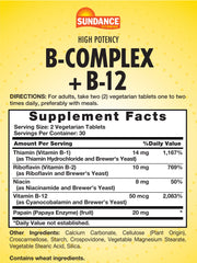 Close-up of high potency B vitamin information on bottle