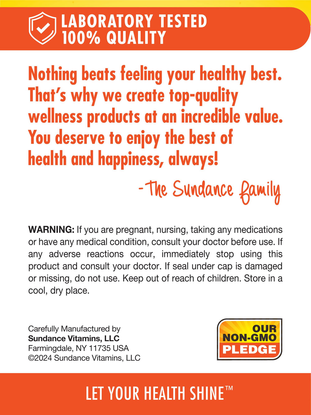 Nutrition facts panel for Sundance Vitamin B-2 100mg