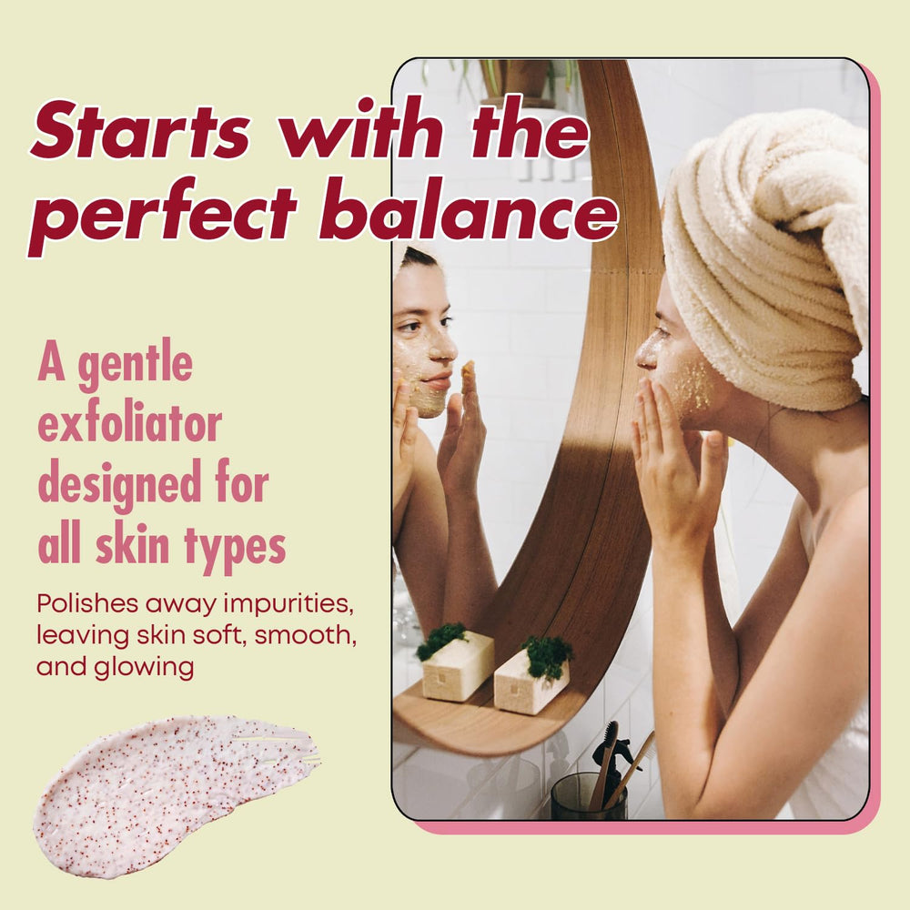 Sunday Essence face scrub Korean skincare-inspired design supports balanced, radiant skin.