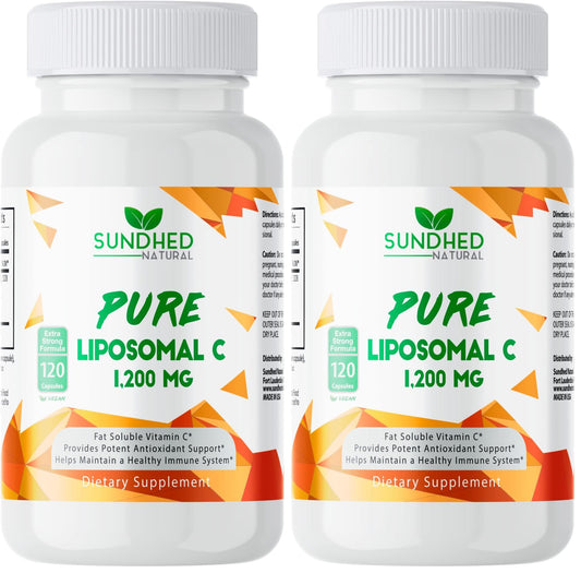 Sundhed Natural Liposomal Vitamin C 1200mg bottle and 2-pack with 120 capsules