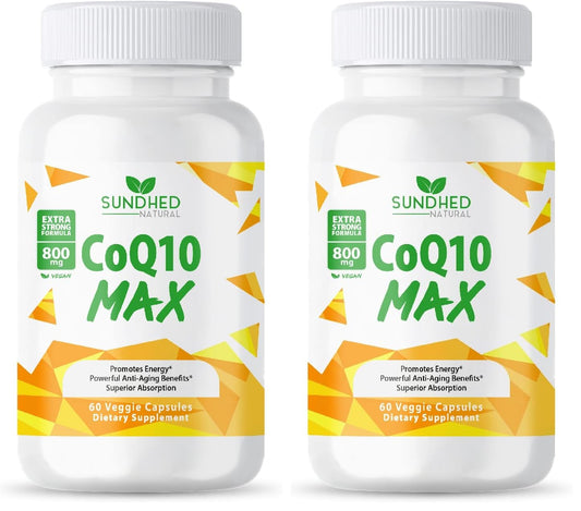 Front label of Sundhed Natural CoQ10 800mg bottle