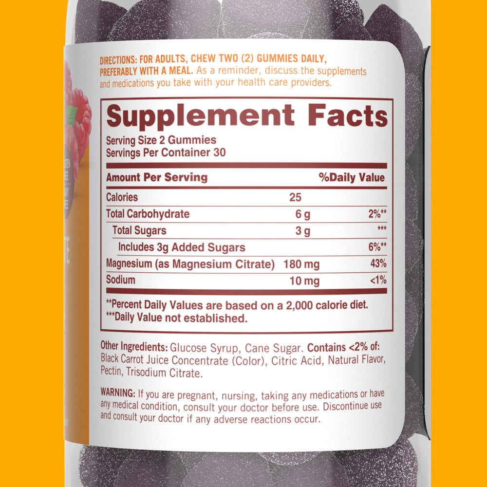 Packaging shot of Sundown Raspberry Magnesium Citrate Gummies bottle