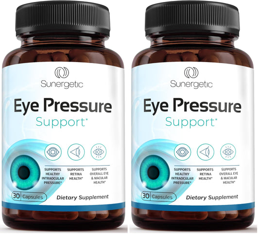 Sunergetic Eye Pressure Support supplement bottle on white background
