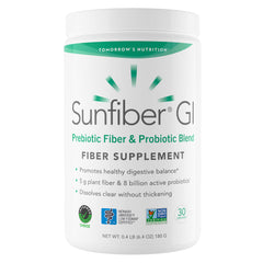 Tomorrow's Nutrition Sunfiber GI bottle showing 30-day supply