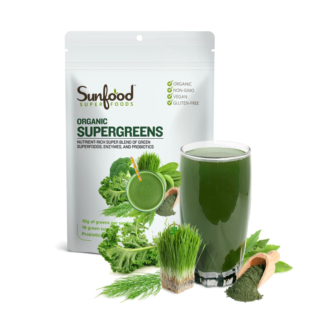 Hero image of Sunfood Supergreens 8 oz bag with scoop