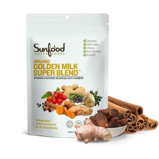 Sunfoods Golden Milk Super Blend packaging with USDA Organic seal