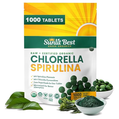 Sunlit Best Organic Burst Chlorella Spirulina Tablets bottle - 1000 count