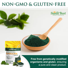 Spirulina powder being added to a smoothie