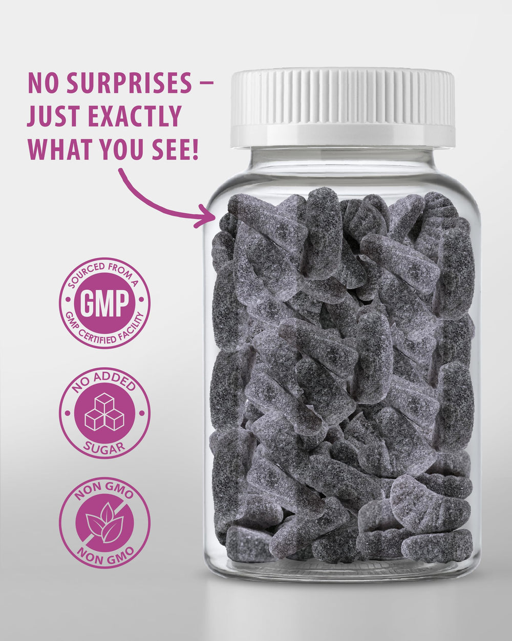Front view of Sunny Sam Iron Gummies packaging