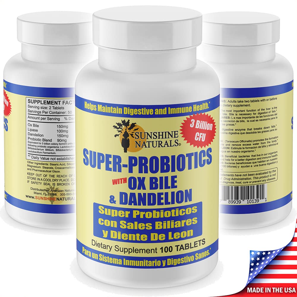 Made in the USA badge on Sunshine Naturals probiotic supplement bottle