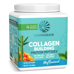 Sunwarrior vegan collagen bottle front highlighting the dairy-free formula for hair, skin, and nails
