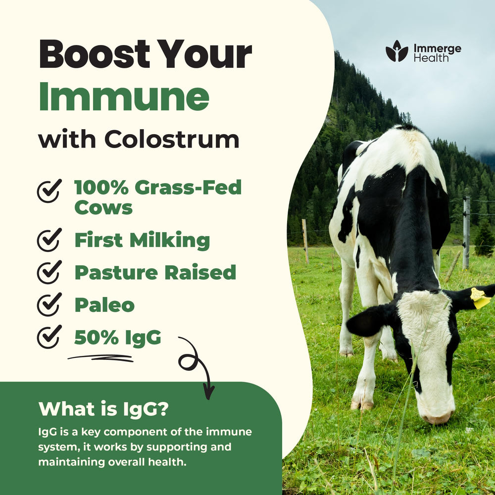 Close-up of 50% IgG label on Colostrum packaging