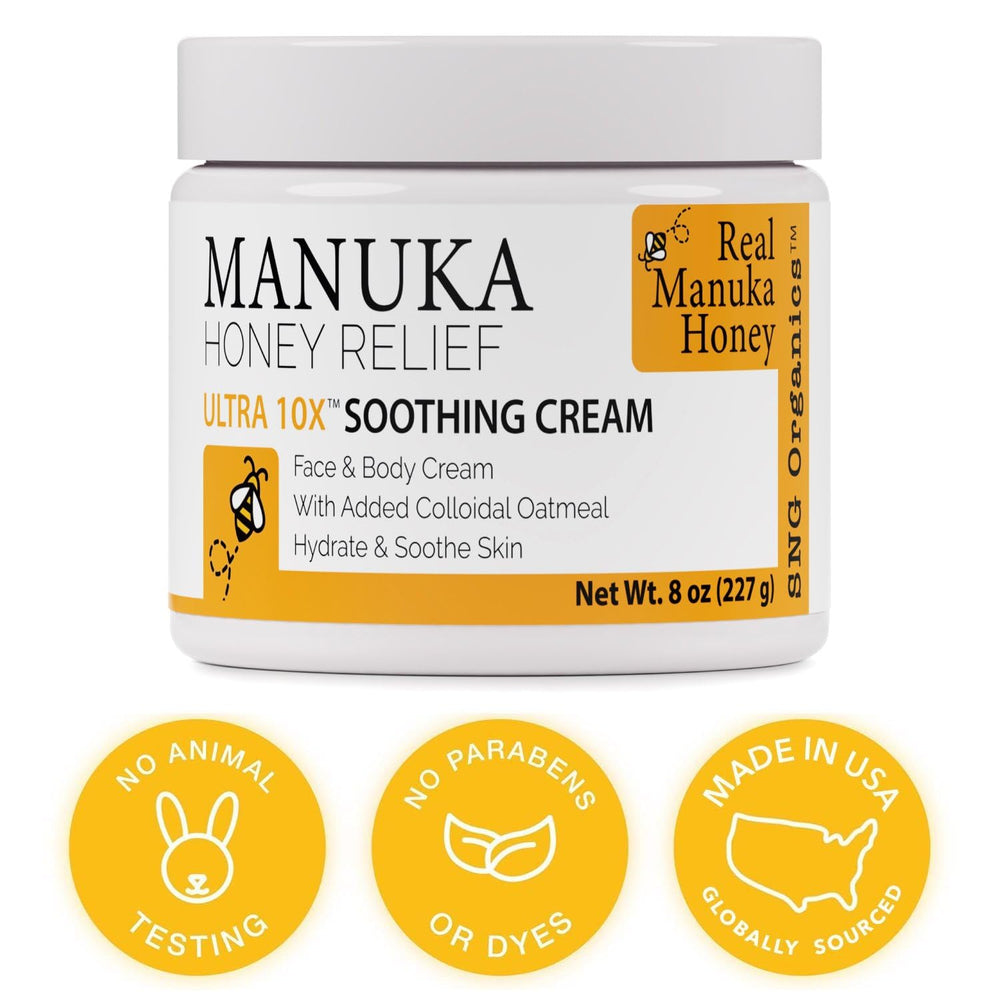 Super Natural Goods Manuka Honey Cream cocoa butter illustration highlights lasting moisture