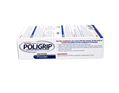 Close-up of the Super Poli-Grip denture powder bottle