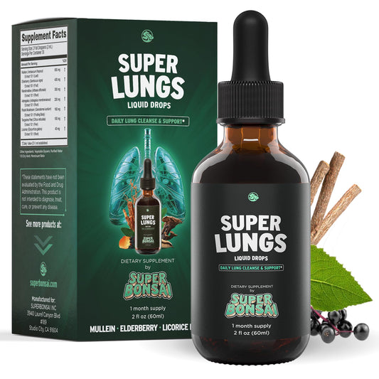 Bottle of SuperBonsai Super Lungs Mullein Drops 2 oz with label