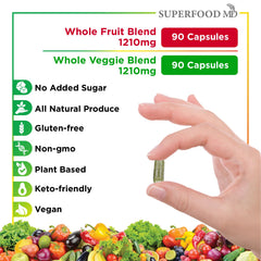 Back label of Superfood MD Fruits & Veggies bottle
