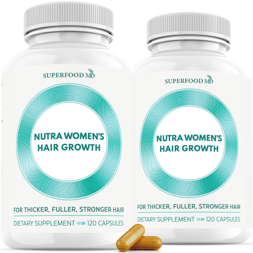 Superfood MD Women's Balance bottle cap close-up for daily hair-support routine.