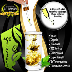 SUPERIOR FULVIC HUMIC X935 oregano oil with black seed oil dropper for easy daily dosing
