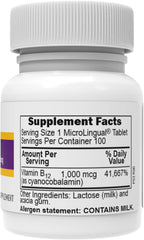 No Shot B-12 cyanocobalamin tablet back view