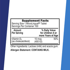 Child-friendly Vitamin D3 400 IU label on packaging