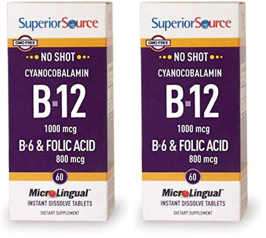 Front view of Superior Source No Shot B-12 B-6 Folic Acid bottle