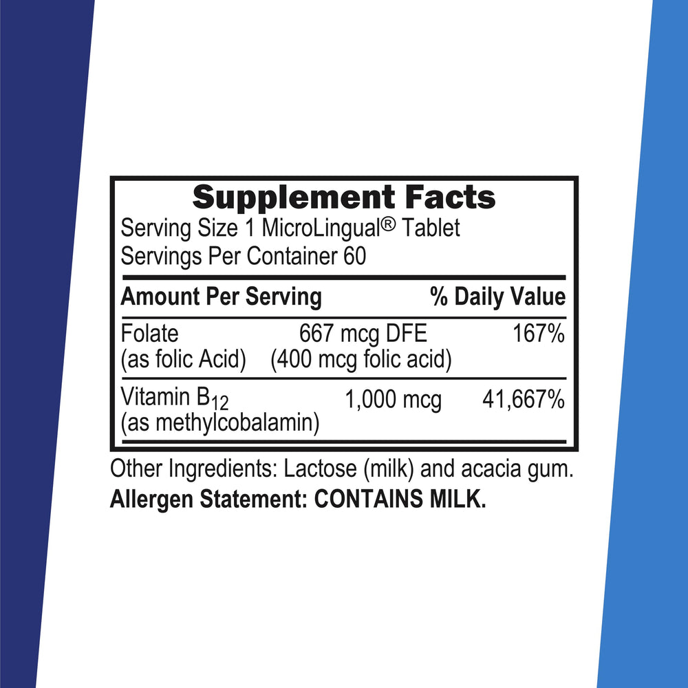 Superior Source No Shot B12 and folic acid sublingual tablets label