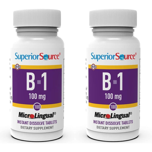 Packaging of Superior Source Vitamin B1 Thiamin 100 mg MicroLingual tablets, 2-pack