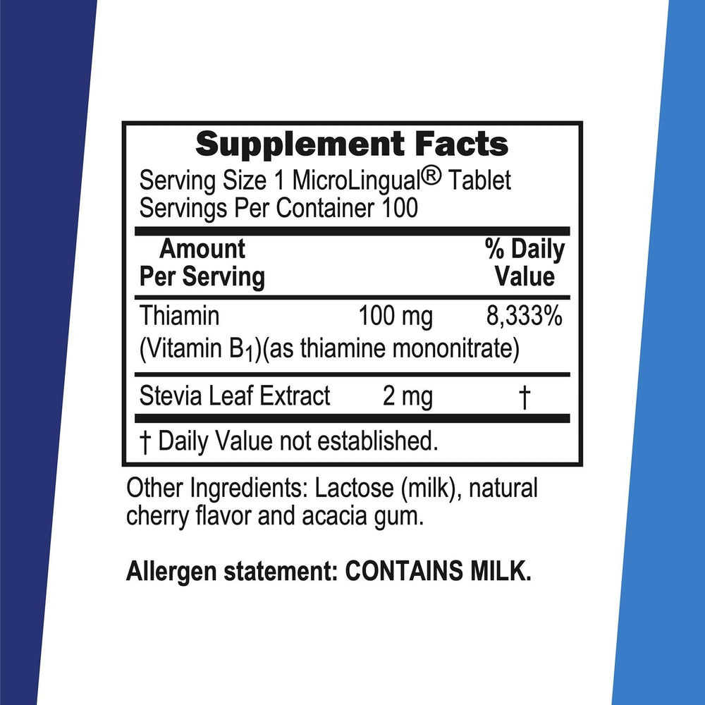 Close-up of 100 mg Vitamin B1 MicroLingual dissolving tablet