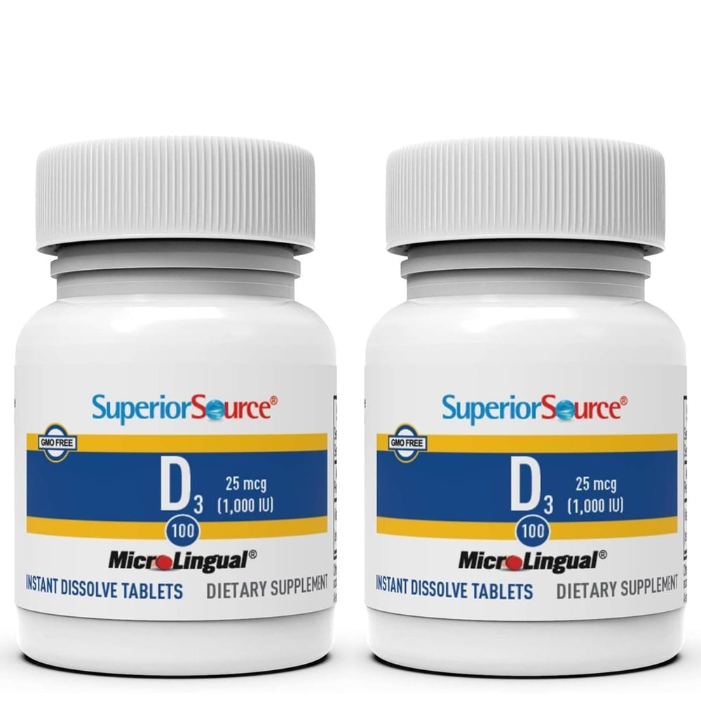 Bottle of Superior Source Vitamin D3 1000 IU quick-dissolve microLingual tablets with label