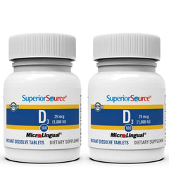 Bottle of Superior Source Vitamin D3 1000 IU quick-dissolve microLingual tablets with label