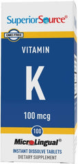 Nutritional label for Vitamin K 100 mcg tablet