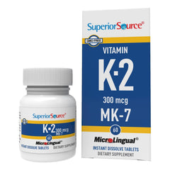 Bottle label for Superior Source Vitamin K2 MK-7 300 mcg, 60 tablets